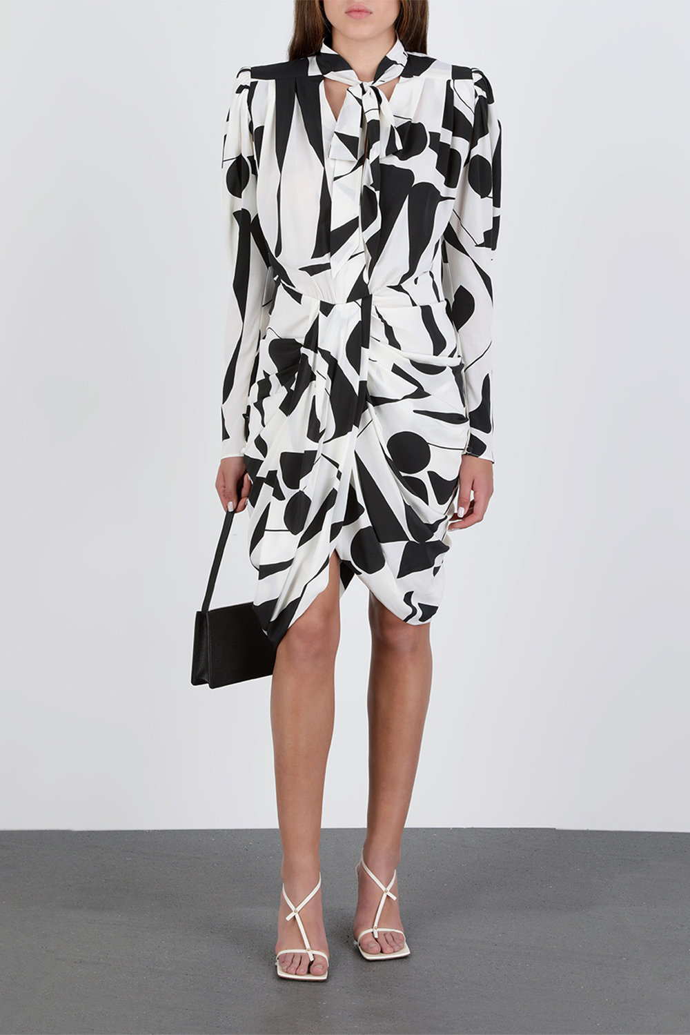 Atoae Silk Dress in Black and Ecru